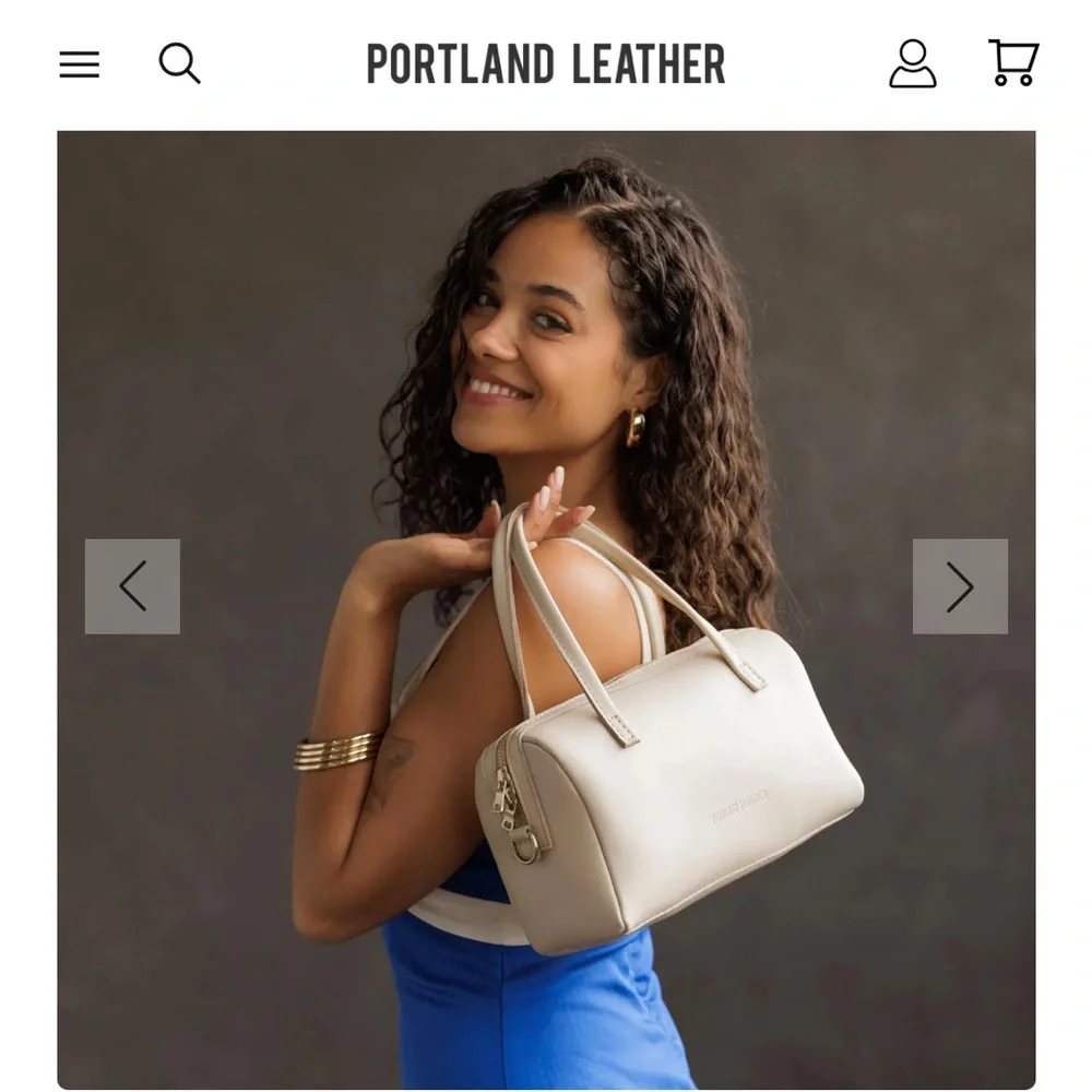 Cream Leather Satchel Bag with Detachable Strap